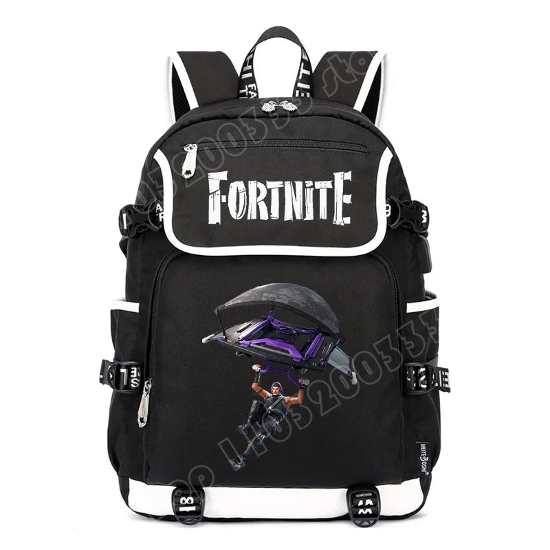 Zaino Fortnites di grande capacità, borsa casual a tracolla con porta USB, unisex, stile anime, cartella per studenti, nuovo regalo di cancelleria elegante
