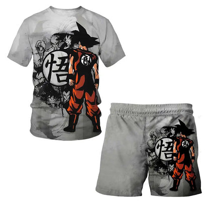 Japanisches Cartoon-Dragon-Ball-Z-T-Shirt, Kinder-Oberteil, T-Shirt- und Shorts-Zweiteiler für den Sommer, Jungen-T-Shirt + Shorts, Strandshorts
