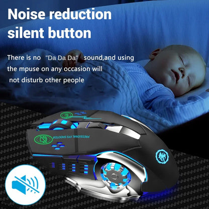 Įkraunama belaidė žaidimų pelė su tyliu foniniu apšvietimu, E-Sports Bluetooth ir 2.4G USB, skirta nešiojamajam kompiuteriui, Macbook, PC žaidimams ir biurui