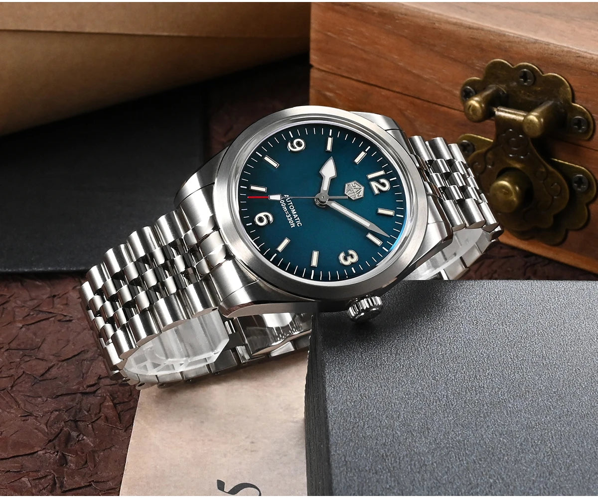 San Martin 38mm Men's Sport Watch Fashion Luxury Explore Climbing Automatic Mechanical Sapphire Waterproof 5 Links Bracelet BGW-9
