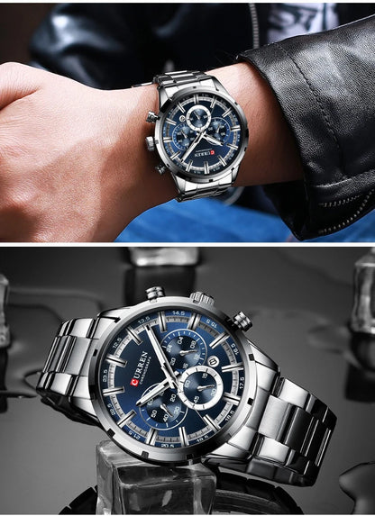 CURREN Top Brand Luxury Military Leather Wrist Watch Casual Sport Watches for Men Blue Man Clock Fashion Chronograph Wristwatch