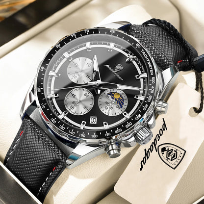 Montre homme POEDAGAR de luxe, élégante et étanche, chronographe à quartz avec date, style classique et lumineux.