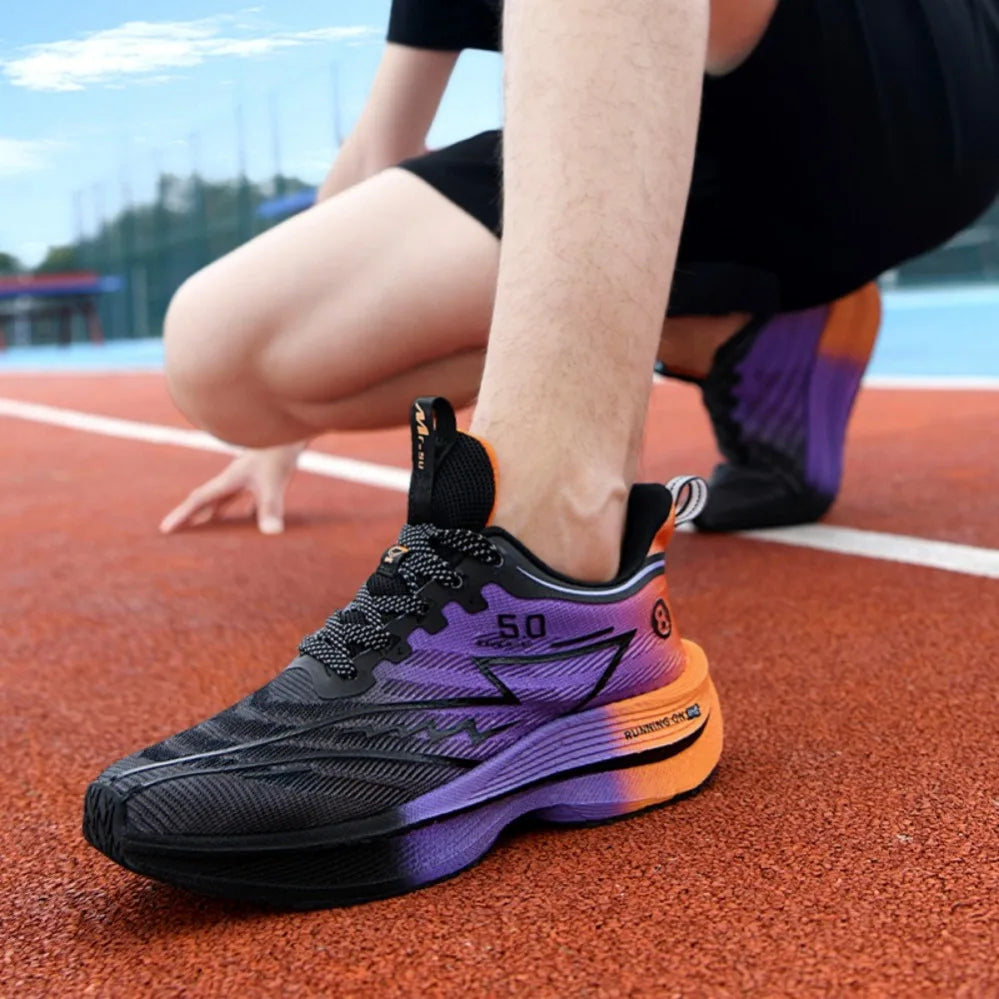New Men's Carbon Plate Running Shoes Soft Cushion Shock Absorbing Sports Shoes Unisex Lightweight Anti-Slip Training Sneakers