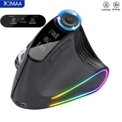 Jomaa RGB podświetlana bezprzewodowa pionowa mysz Speed Roller z pokrętłem regulacji funkcji, Bluetooth USB, ergonomiczna, ciche kliknięcie
