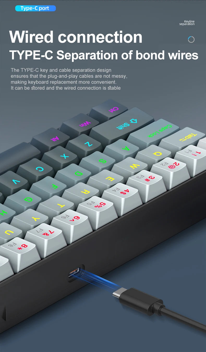 Teclado mecánico mini APAYADO K61, con cable, 61 teclas, Phantom RGB, negro/blanco, interruptor mecánico rojo/azul para gaming, portátil 60%