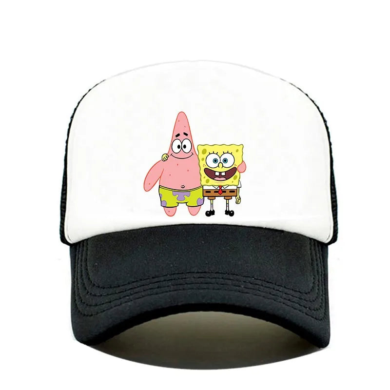 Módna roztomilá bejzbalová čiapka s potlačou SpongeBob, kreslená, pre mužov aj ženy, letná slnečná sieťovaná čiapka, anime, nastaviteľná slnečná clona, golfová čiapka, trucker čiapka