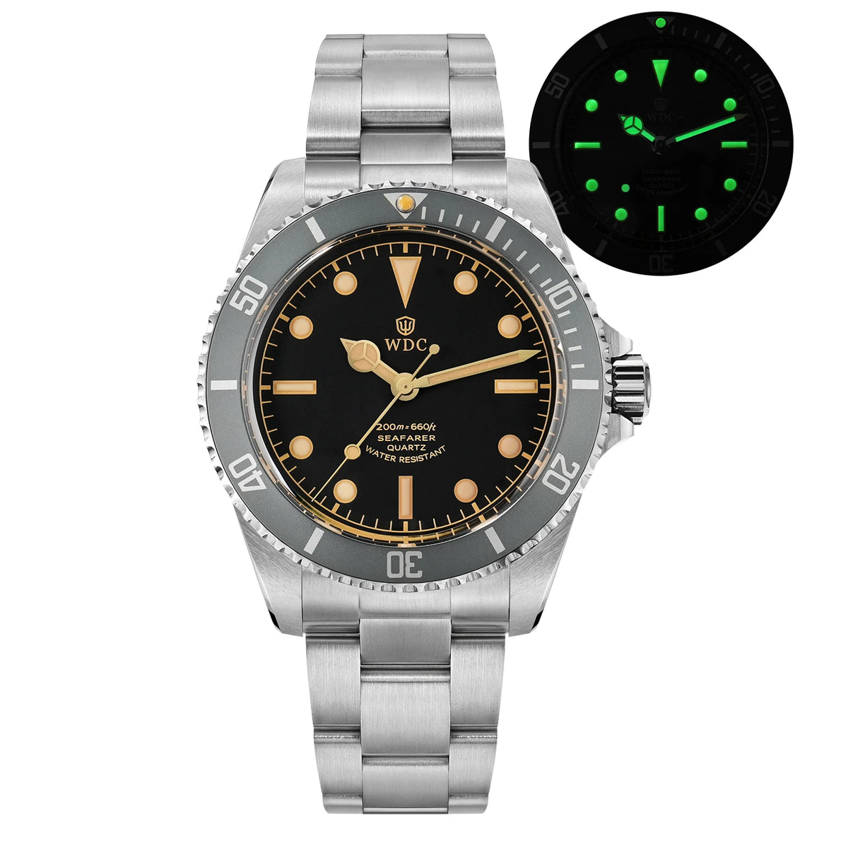 Watchdives WD5513Q 40mm Quartz Diver Watch VH31 Sweep Second Sapphire 200m Waterproof Steel Bracelet BGW9 Lume Mens Watch