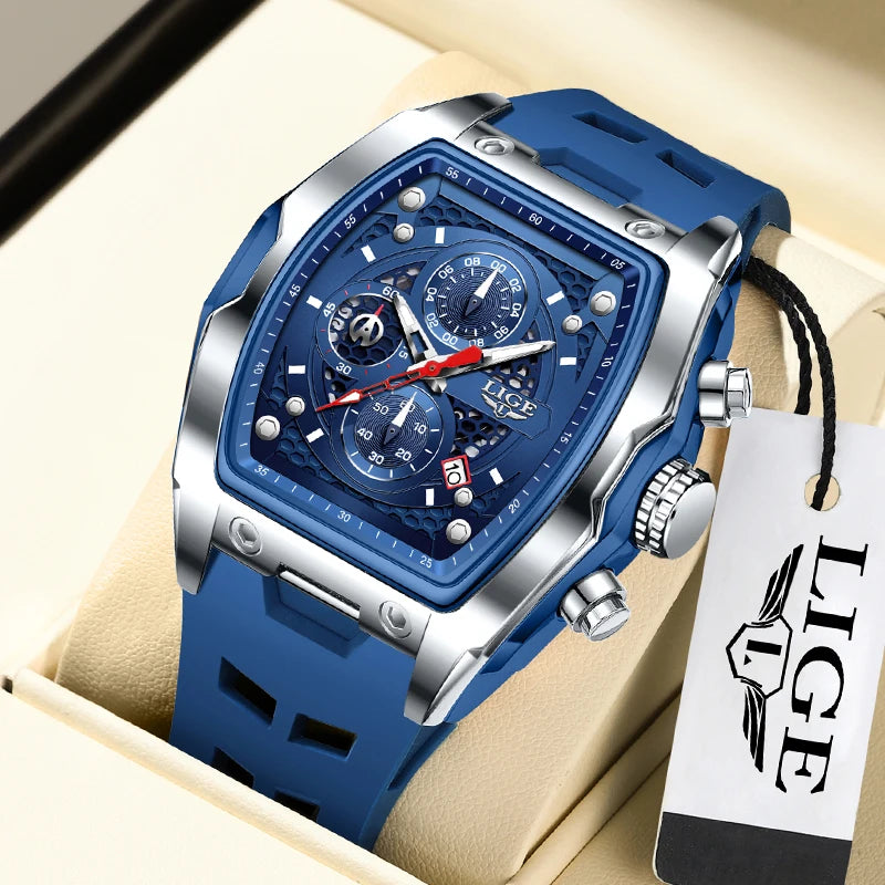 LIGE Outdoor Casual Quartz Man Watch Fashion Silicone Strap Waterproof Simple Sport Hollow Date Luminous Men's Watches Male Gift