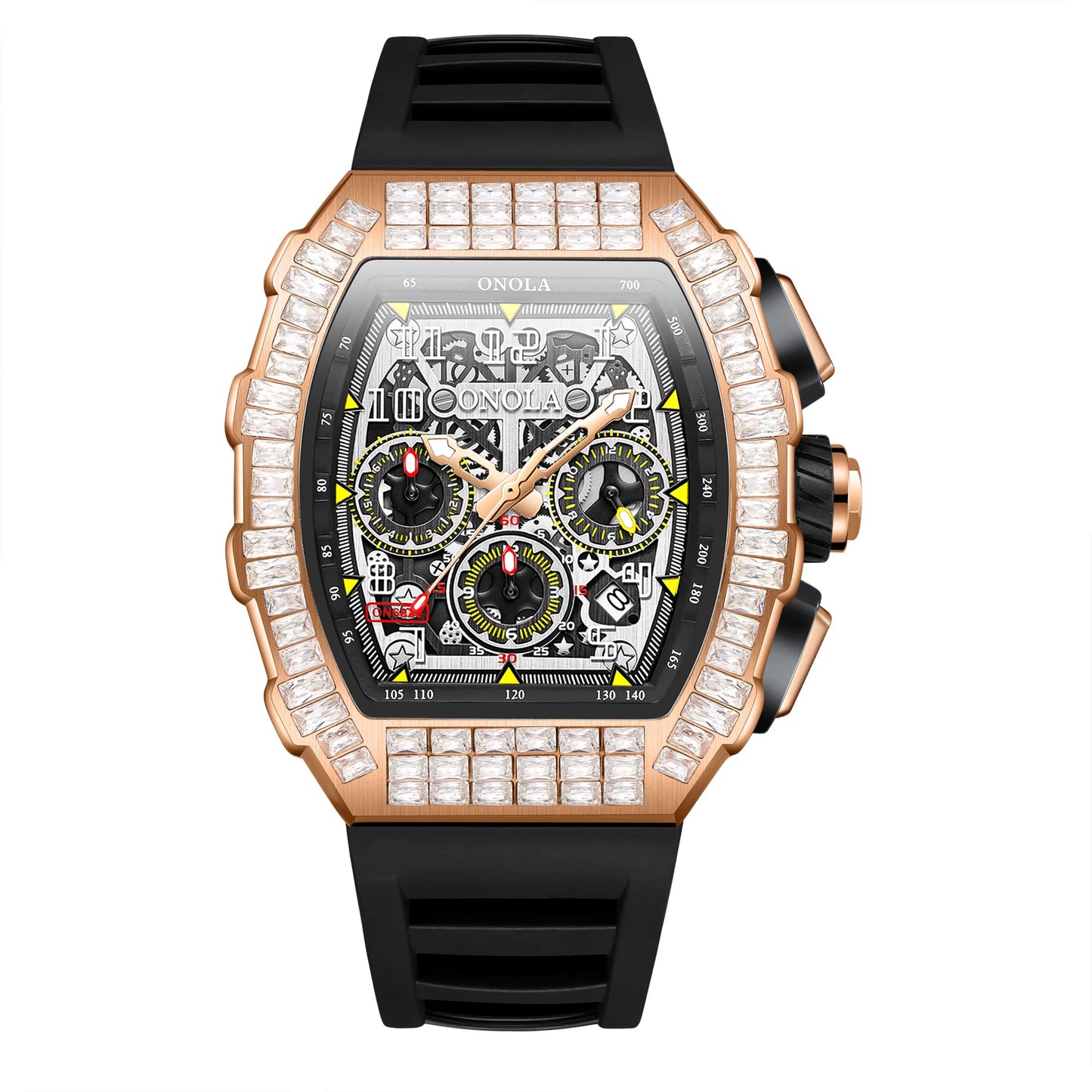 Hot Selling Fashion Fully Automatic Mechanical Watches Men ONOLA Unique Design with Diamond Inlaid Waterproof Tape Men's Watch