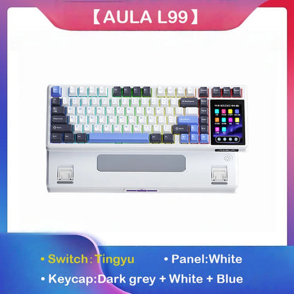 Tastiera meccanica AULA L99 con schermo intelligente, Bluetooth wireless tri-mode, per gaming notturno e laptop, 8000mAh, switch Raindrop