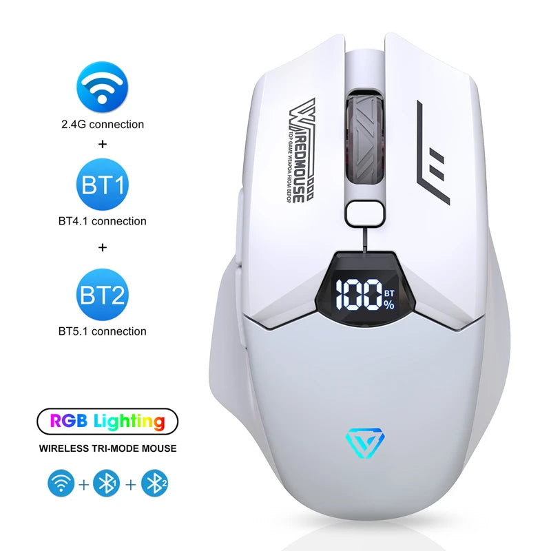Rato Bluetooth Sem Fios de Modo Duplo com Ecrã Inteligente, Carregamento Silencioso, para Escritório, Gaming e Tablet, Portátil e Universal