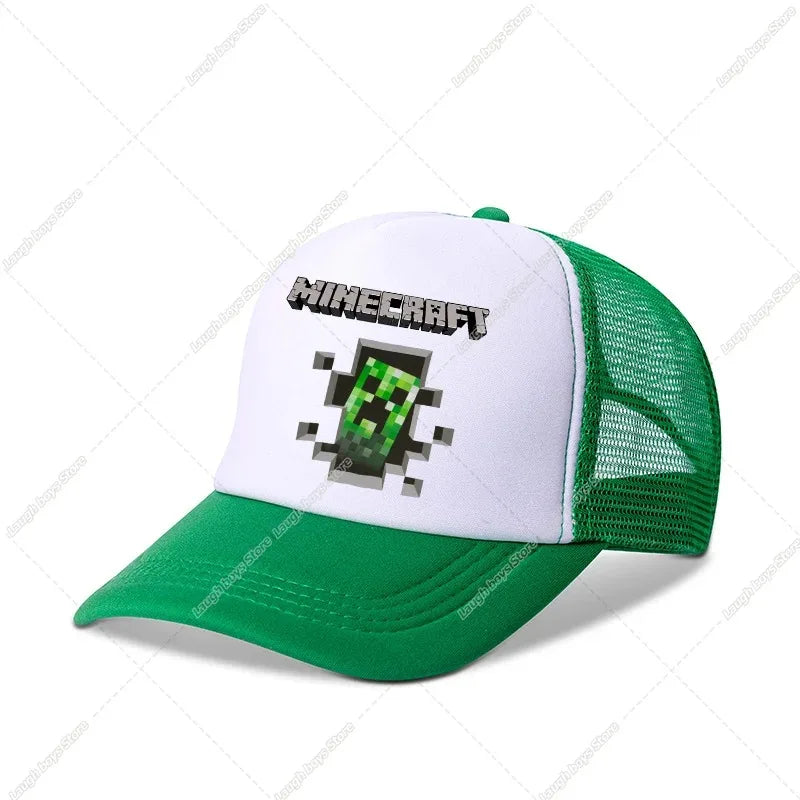 Minecraftes Pixels Kawaii Baseball Cap Boy Cartoon Anime Print Peaked Caps Hip Hop Parent-child Outdoor Mesh Hats Summer Sun Hat