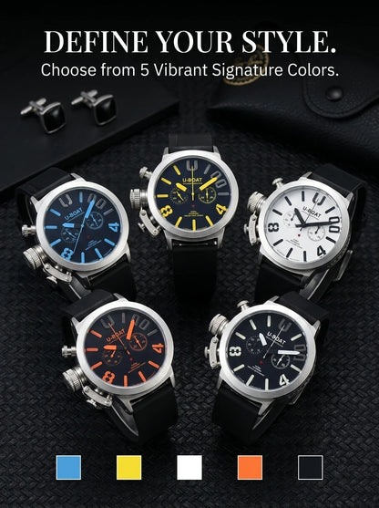 U-Boat Classico 1001 Style Men's Watch Big Dial Stainless Steel Case Rubber Band Luminous Waterproof 1001M Sports Wristwatch