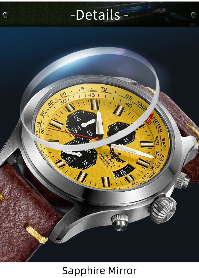 Zegarek kwarcowy męski YELANG V1029S 42mm, mechanizm Japan OS10, luminescencja T100, wodoodporność 100M, sportowy styl militarny, szafir