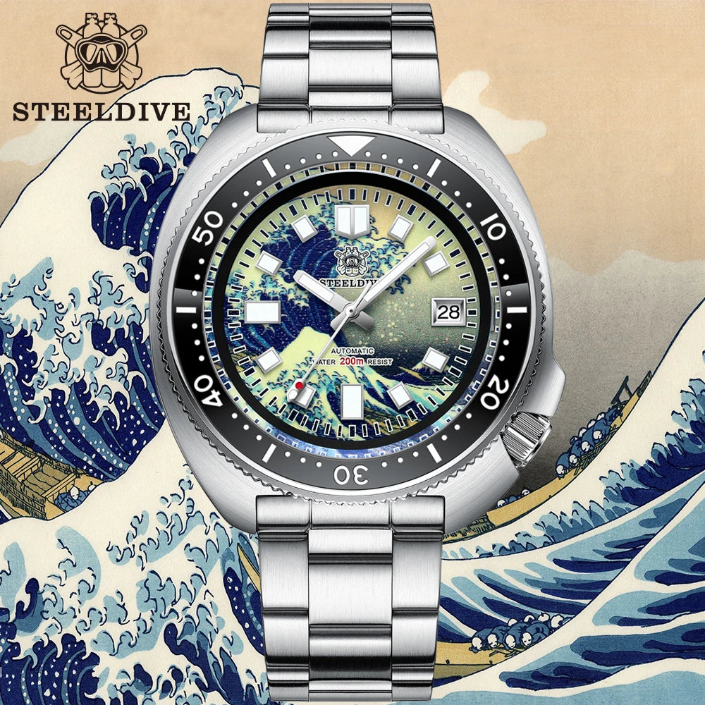 STEELDIVE SD1970J Kanagawa Turtle Full Luminous Dial Ceramic Bezel NH35 AutomaticSTEELDIVE Offical Store Mens Dive Watch