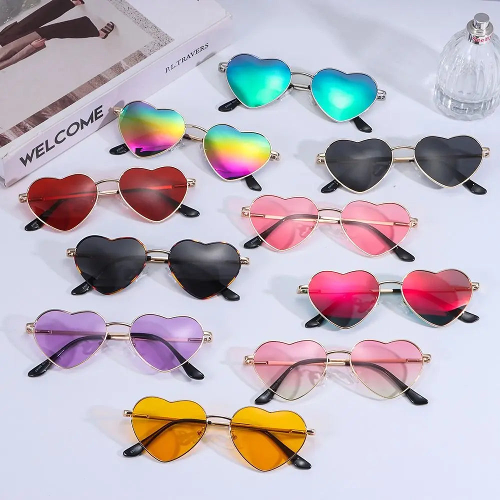 Heart-Shaped Sunglasses Heart Sun Glasses Shades Vintage 90s Glasses UV400 Protection Metal Frame Sunglasses Fancy Accessories