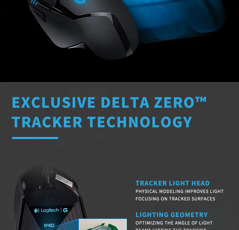 Logitech (G) G402 ratón gaming con cable para e-sports, ratón mecánico con programación de macros, CSGO, Eating Chicken, competitivo para ordenador