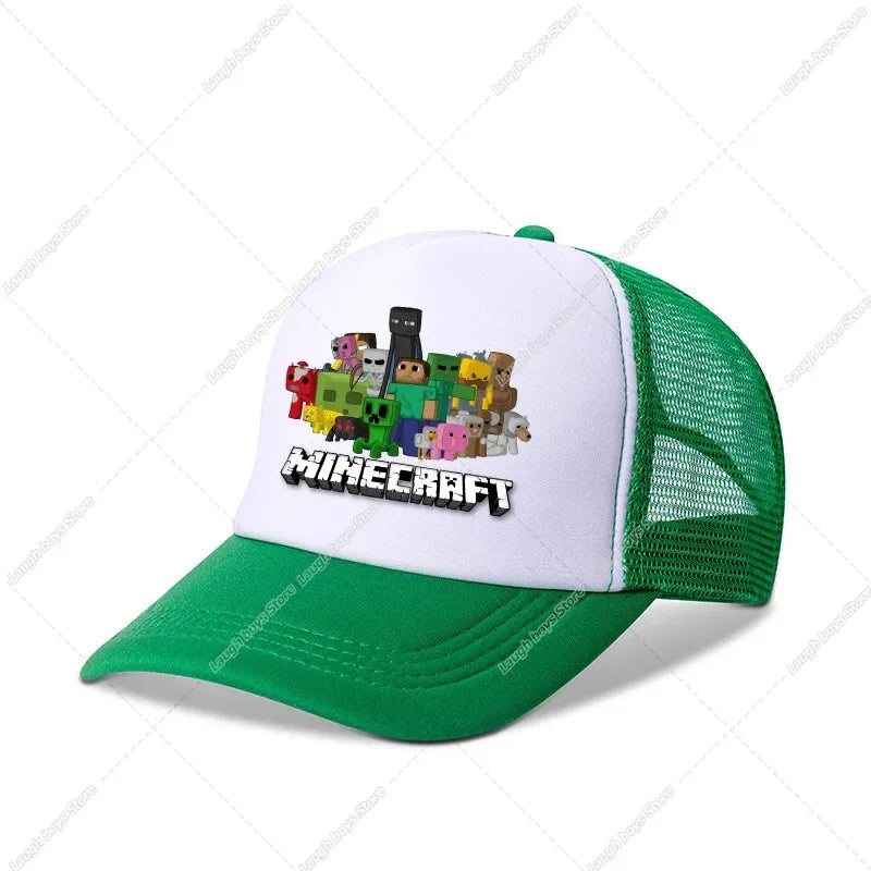 Minecraftes Pixels Kawaii Baseball Cap Boy Cartoon Anime Print Peaked Caps Hip Hop Parent-child Outdoor Mesh Hats Summer Sun Hat