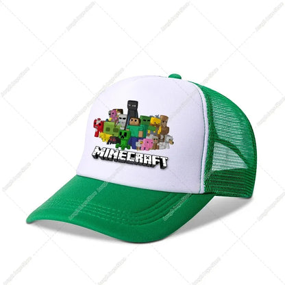 Minecraftes Pixels Kawaii Baseball Cap Boy Cartoon Anime Print Peaked Caps Hip Hop Parent-child Outdoor Mesh Hats Summer Sun Hat