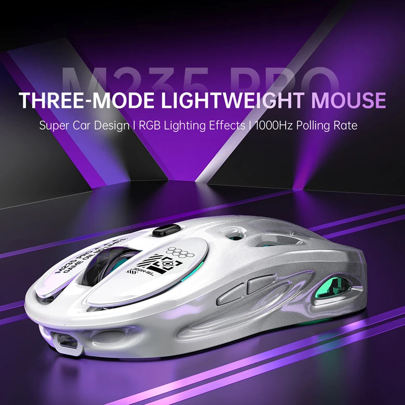 Bežični 2.4G trostruki RGB gaming miš, lagani perforirani dizajn s Chroma osvjetljenjem, žični Bluetooth e-sports miš kontroler