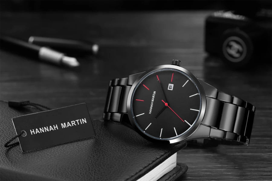 Hannah Martin -miestenkello, ruostumattomasta teräksestä valmistettu kotelo, kvartsikoneisto, 41 mm:n kellotaulu, ammattimainen tyyli, kalenterinäyttö (jäljitelmä)