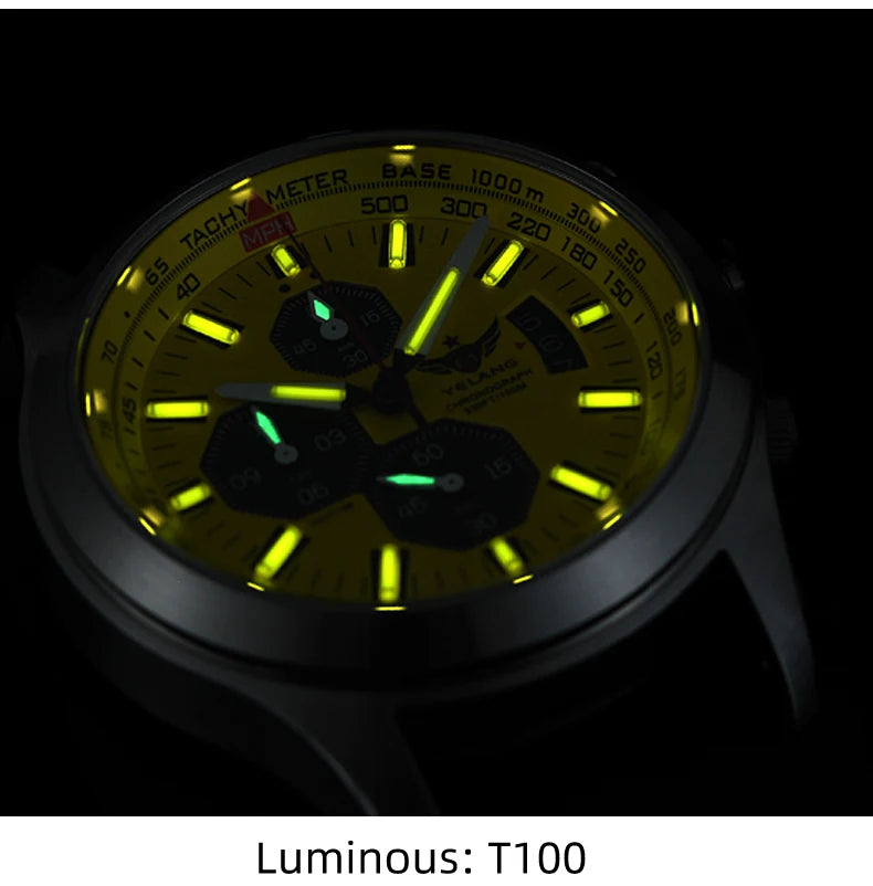 Zegarek kwarcowy męski YELANG V1029S 42mm, mechanizm Japan OS10, luminescencja T100, wodoodporność 100M, sportowy styl militarny, szafir