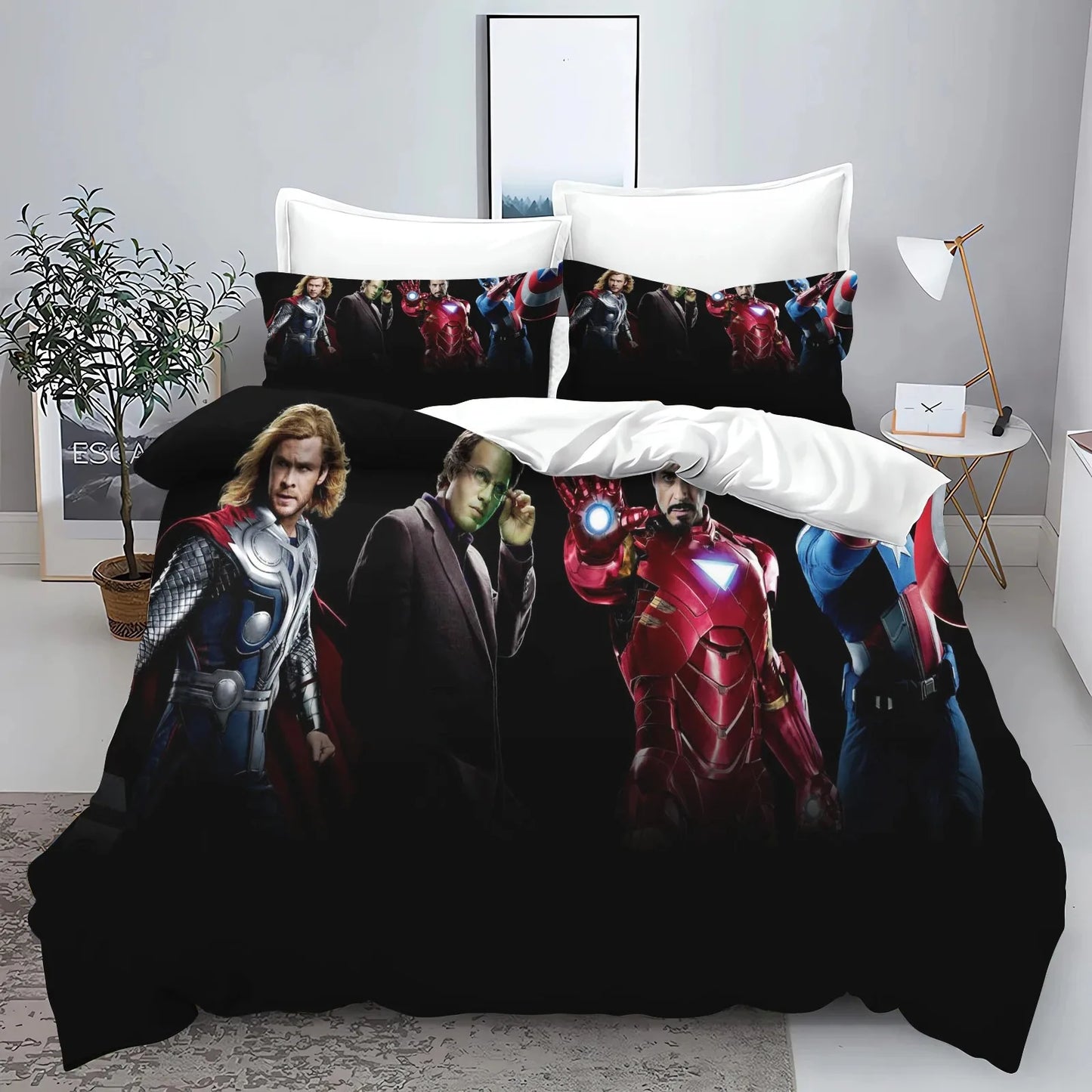 „The Avengers“ herojų antklodės užvalkalo ir pagalvės užvalkalo patalynės komplektas suaugusiesiems, berniukams ir mergaitėms, vaikų miegamojo dekoracija, viengulio, dvigulio ir didelio dydžio