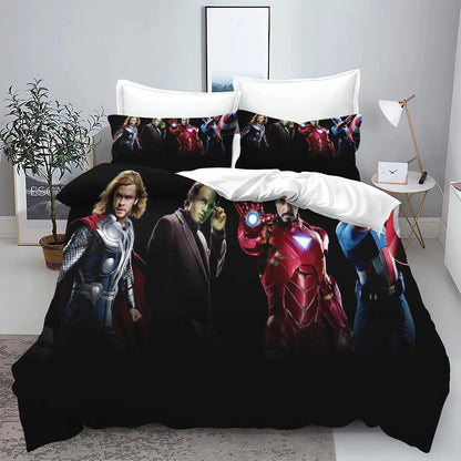 „The Avengers“ herojų antklodės užvalkalo ir pagalvės užvalkalo patalynės komplektas suaugusiesiems, berniukams ir mergaitėms, vaikų miegamojo dekoracija, viengulio, dvigulio ir didelio dydžio