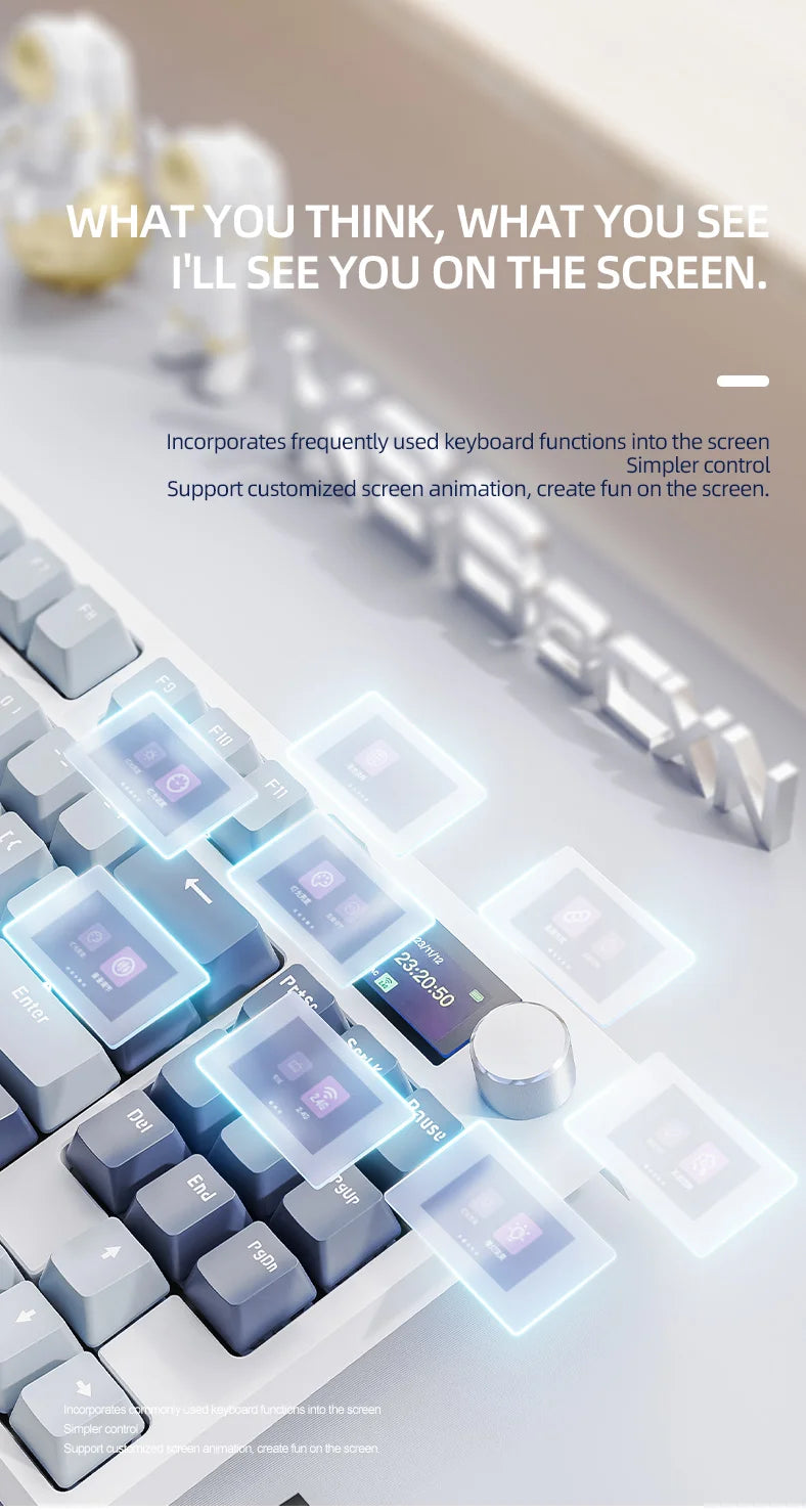 Teclado mecânico ATTACK SHARK K86 com botão metálico, ecrã TFT inteligente a cores, layout de 87 teclas, iluminação RGB e ligação trimodo