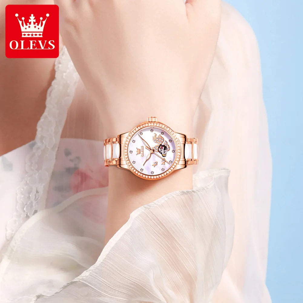 OLEVS Brand steel strip fully automatic mechanical watch for women 7001