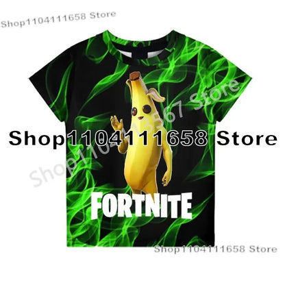Presentes de Aniversário T-shirt F-Fortnite 3D Print Banana Peely Team Leader Bear para Homem, Tee Battle Royale Gaming, Top de Verão