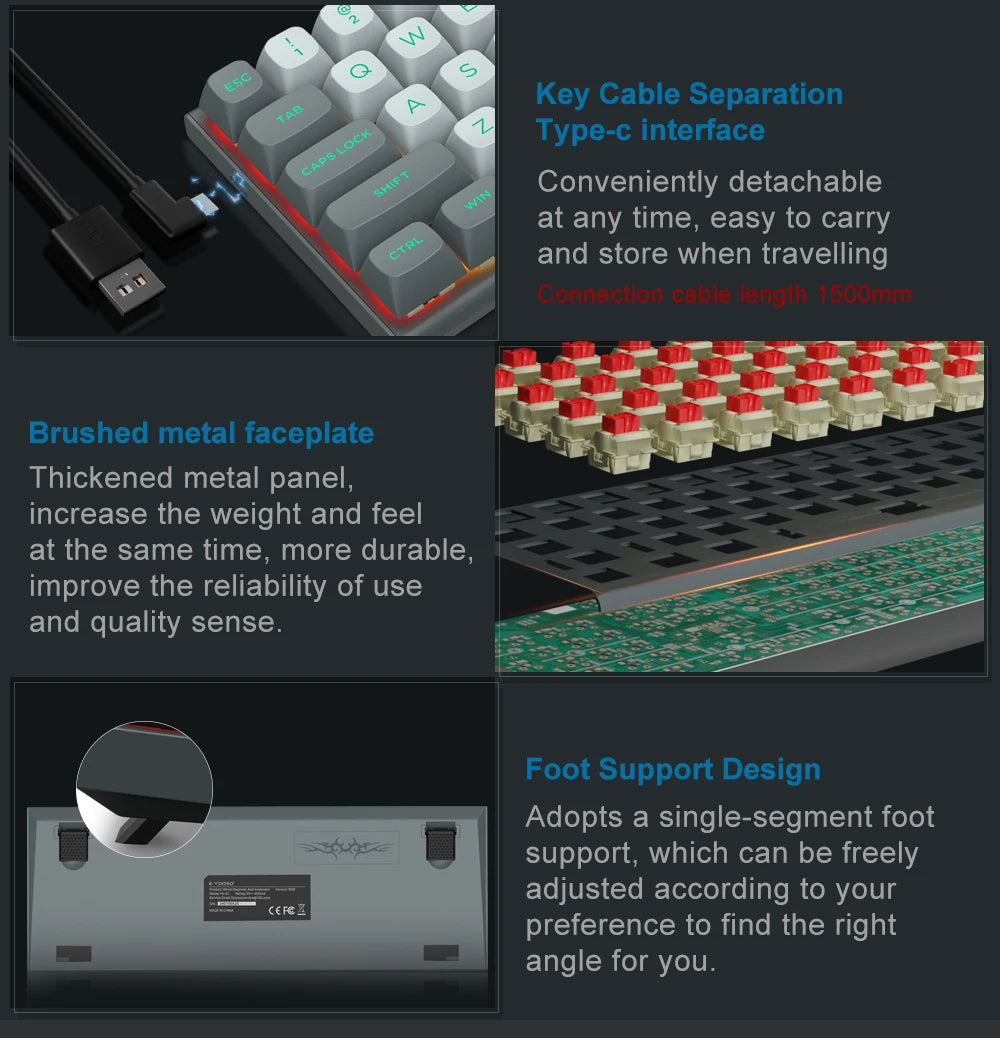 E-YOOSO Hz-61 RGB USB Mini 8K RT Mechanical Gaming Keyboard Magnetic Switch 61 Key Wired for Computer PC Laptop detachable cable