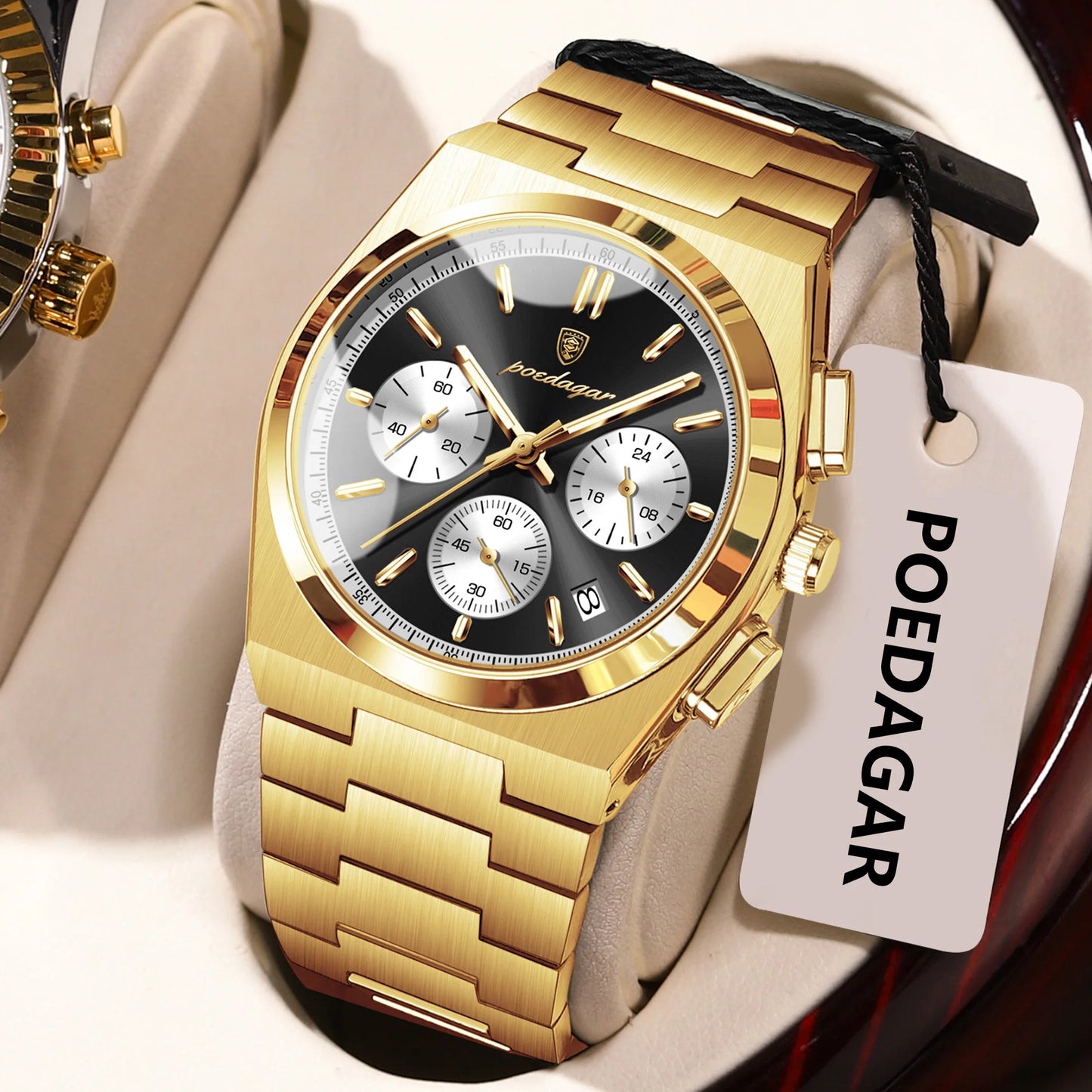 POEDAGAR Luxury Men's Watch Chronograph Date Stainless Steel Casual Man Clock Waterproof Luminous Fashion Quartz Watches For Men