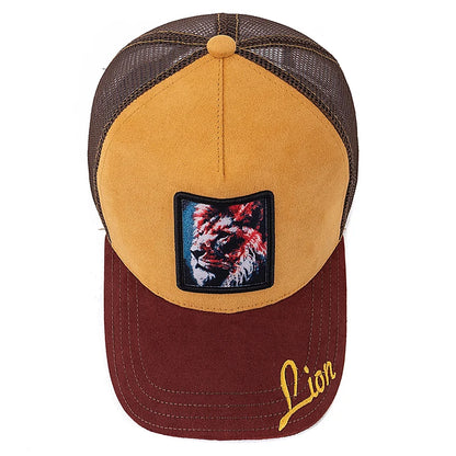 Unisex Mesh Cap Lion Pattern Patch Design Suede Hat Women And Men Summer Animal Baseball Cap Fashion Trucker Hat