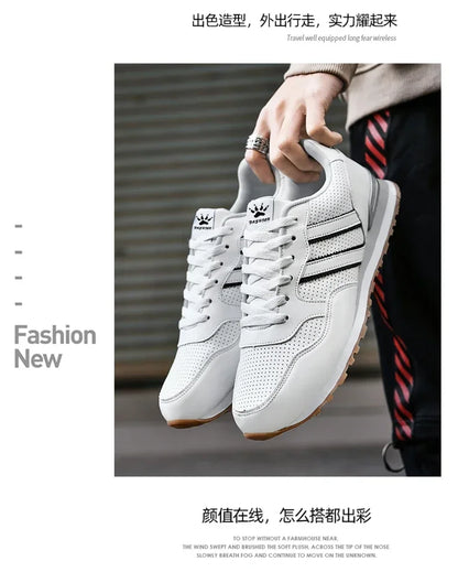 Autumn Sports Shoes Men's Flat Running White Durable Classic Casual Shoes Low Cut Trendy  Fashionable Hiking and Walking Shoes