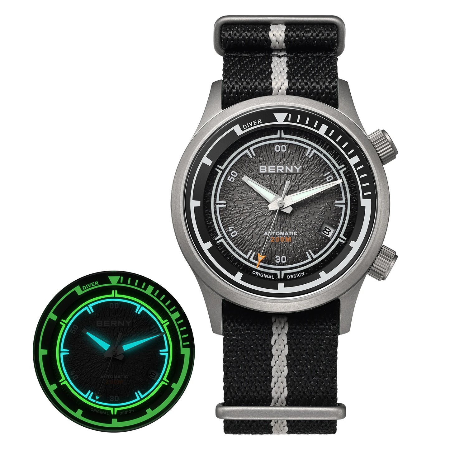 BERNY Titanium Diver Watches for Men 20ATM Super Luminous Automatic Mechanical Men's Dive Watch Sapphire Swim Diving Wristwatch