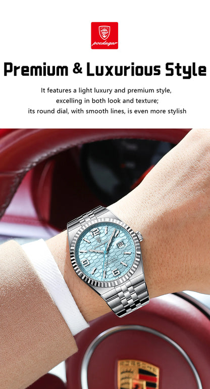 POEDAGAR High Quality Original Men Clock Waterproof Luminous Date Luxury Man Watch Stainless Steel Quartz Men's Watches Male+Box