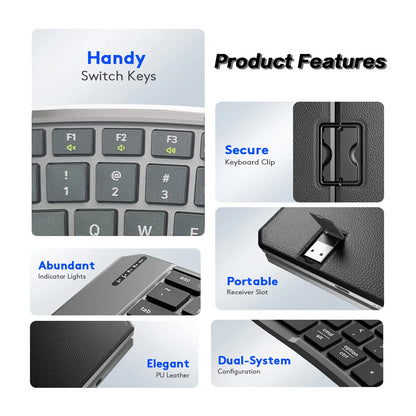 Teclado Bluetooth ergonómico plegable, teclado compacto dividido portátil para viajes de negocios, teclado inalámbrico plegable recargable