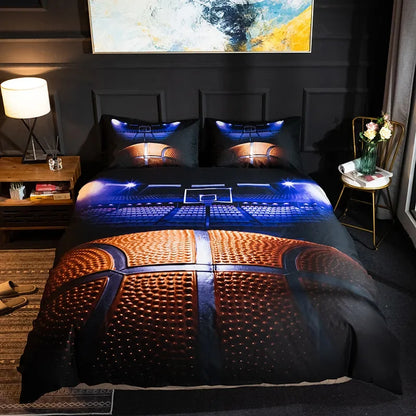 Capa de Edredão King Size com Estampado de Bolas — Conjunto de Roupa de Cama Desportivo de Futebol e Basquetebol, Duplo e Individual, Têxtil para Casa