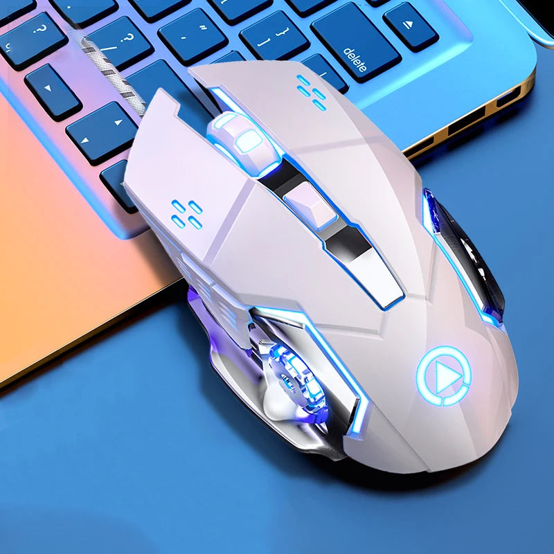 Rato Gaming USB com Fio, 6 Botões, Retroiluminado, Ergonómico, DPI Ajustável, Rato Ótico para PC Gamer e Computador de Secretária