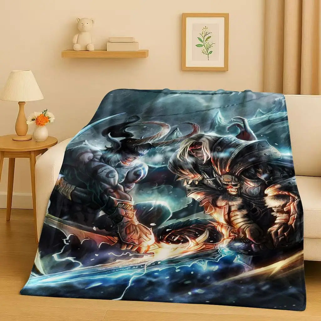 3D WOW World of Warcraft žaidimo „Demon Hunter Arthas“ animacinio stiliaus flanelinis pledas, itin minkštas pliušinis užklotas namams, miegamajam, lovai ir sofai