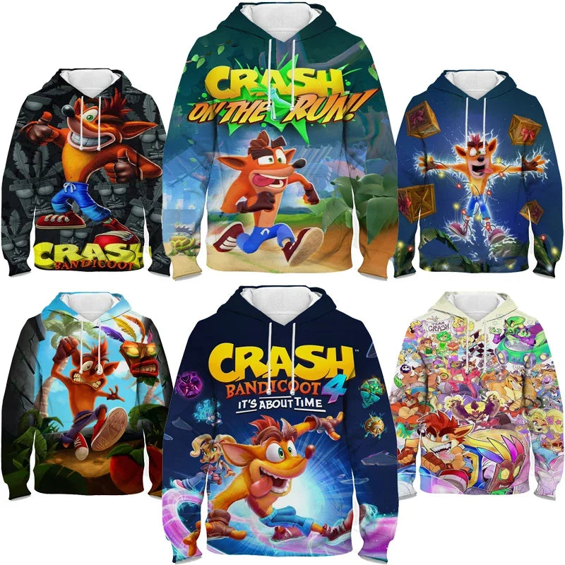 Dětské mikiny s kapucí Crash Bandicoot On the Run – jarní kolekce pro chlapce a dívky, mikiny s motivy z kreslených seriálů a anime, dětské svršky, kabáty a pulovry pro batolata