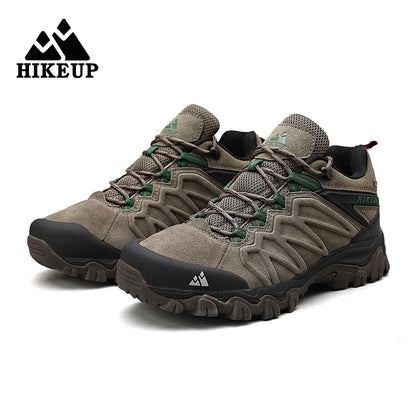 HIKEUP High-Quality Leather Hiking Shoes, Durable Outdoor Sport Men Trekking Leather Shoes, Lace-Up Climbing Hunting Sneakers
