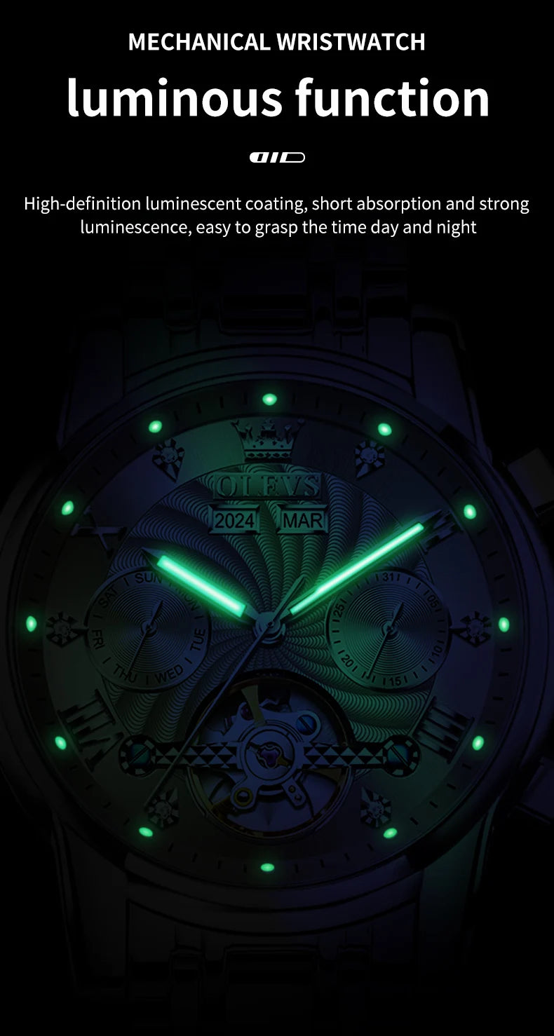 OLEVS 7088 Men Watch Luxury Brand Waterproof Skeleton Automatic Watch HD Fashion Business Men Mechanical Watch Reloj Hombre