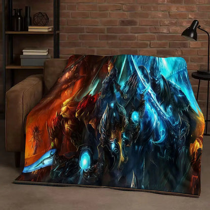 3D WOW World of Warcraft žaidimo „Demon Hunter Arthas“ animacinio stiliaus flanelinis pledas, itin minkštas pliušinis užklotas namams, miegamajam, lovai ir sofai