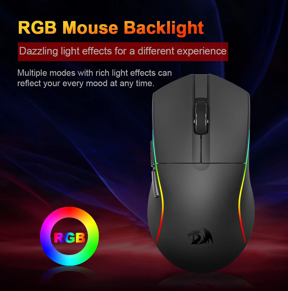 REDRAGON DEICIDE M816 PRO RGB USB Support Bluetooth 2.4G Wireless Gaming Mouse 26000 DPI 6 Buttons for Gamer Wired Mice Computer