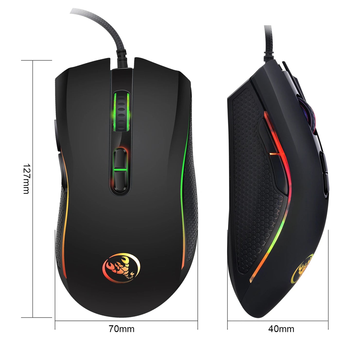 HXSJ USB Computer Keyboard and Mouse Kit with 61-Key Wired RGB Backlight Wired Gaming Mouse Colorful LED Lighting for PC Laptop