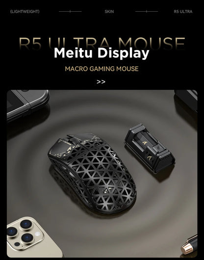 ATTACK SHARK R5 Ultra Carbon Fiber trådløs gamingmus, PixArt PAW3950MAX gamingsensor, 42000DPI, 8000Hz, MCU Nordic 52840