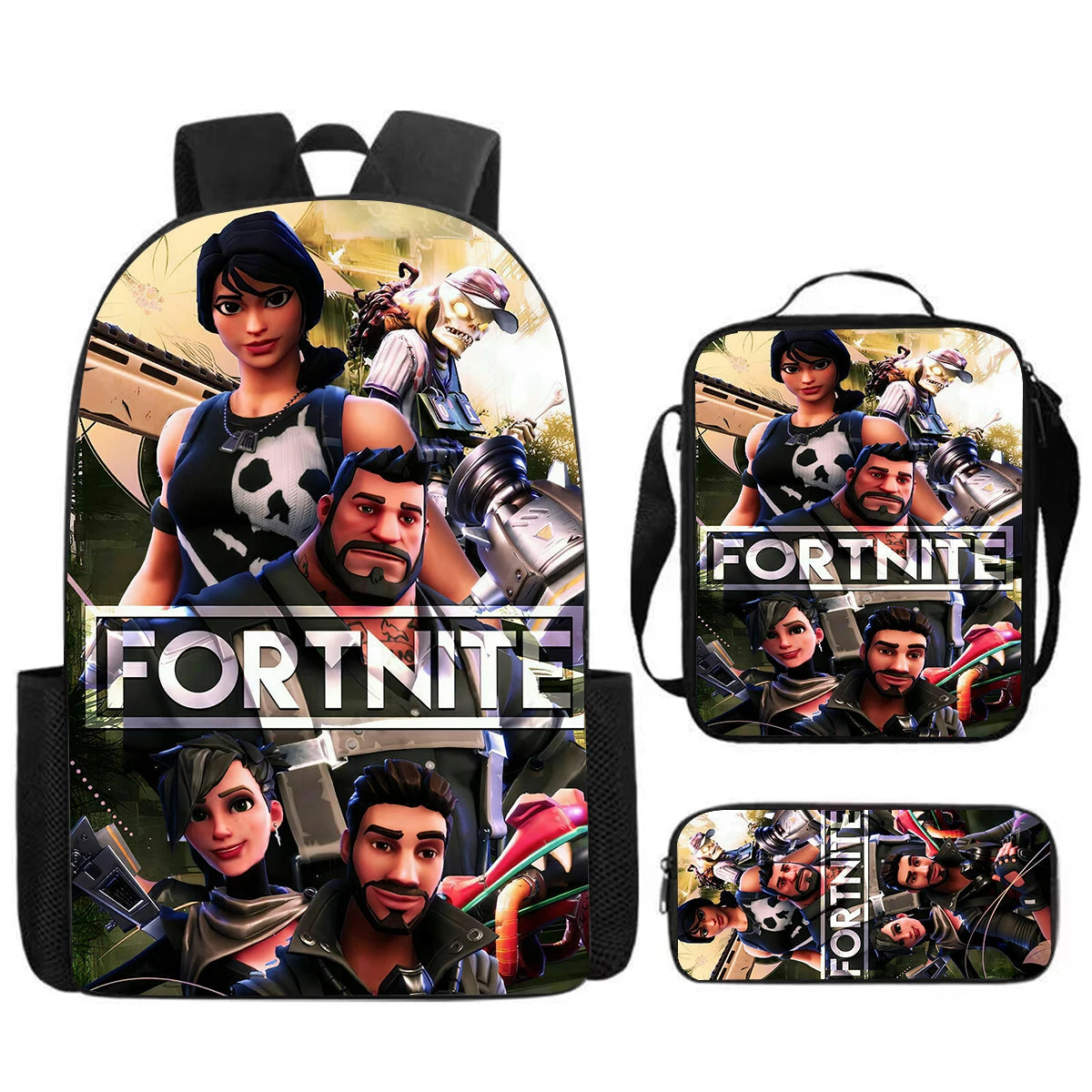 Cute Cartoon  3pcs Set School Backpack with Lunch Bag Pencil Case , Large Anime Fortnite Kids School Bags For Boys and Girls