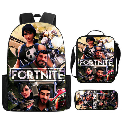 Cute Cartoon  3pcs Set School Backpack with Lunch Bag Pencil Case , Large Anime Fortnite Kids School Bags For Boys and Girls
